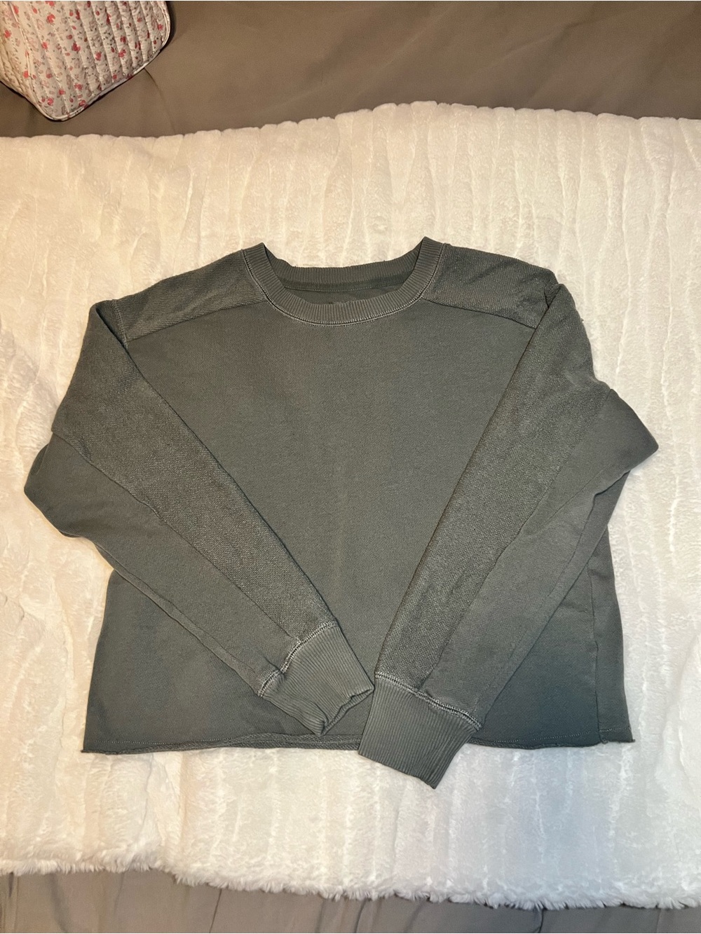 Aerie Terry Long Sleeve Crew - Sage - Small
